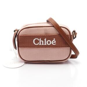 Chloe Shoulder Bag Leather Canvas Corduroy Pink Brown
